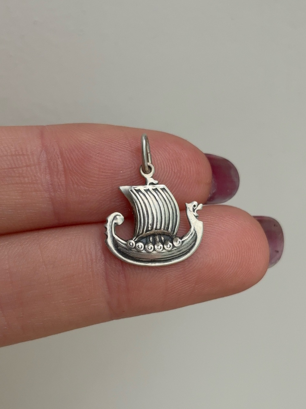 Vintage Silver Norse Viking Ship Detailed Boat Charm Pendant